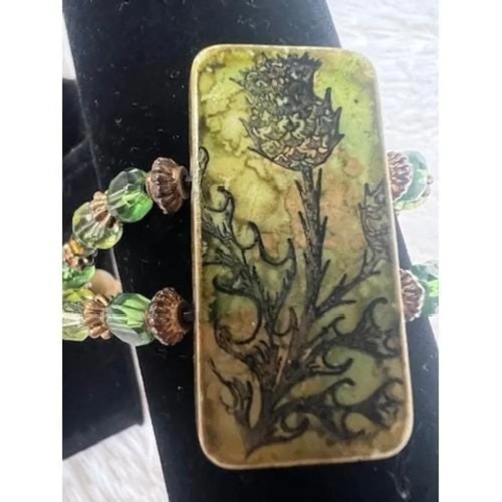 Domino Thistle Bracelet‎ Vintage Green Botanical Whimsigoth Mahjong